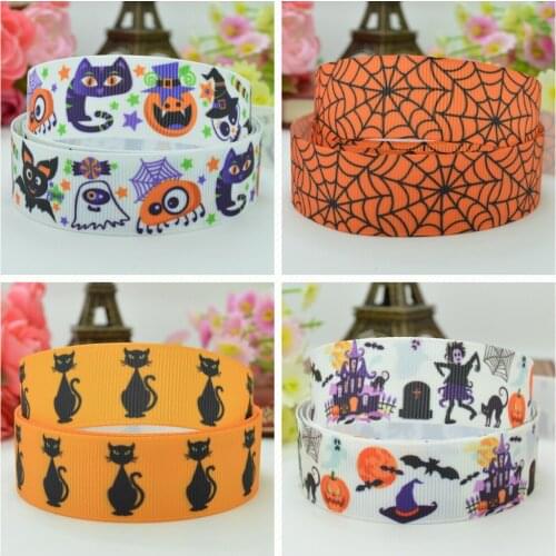 SUPWRF 16 22mm 38 50 75mm Halloween Cat Printed grosgrain ribbon hair bow DIY hair accessories decoration 50 Yards B0929