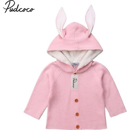Pudcoco 3D ears Newborn Baby Girl Boy Knitted Sweater Jackets & Coats Cardigans single breasted Pink Blue GIrls Outerwear Coat