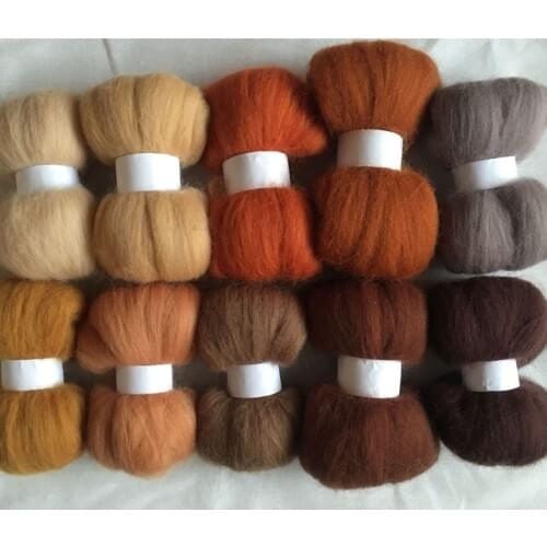 WFPFBEC 10colors 10g/color wolvilt feltro mixed naaldvilten lana merino wool fibre roving for needlefelting diy crafa feutrine