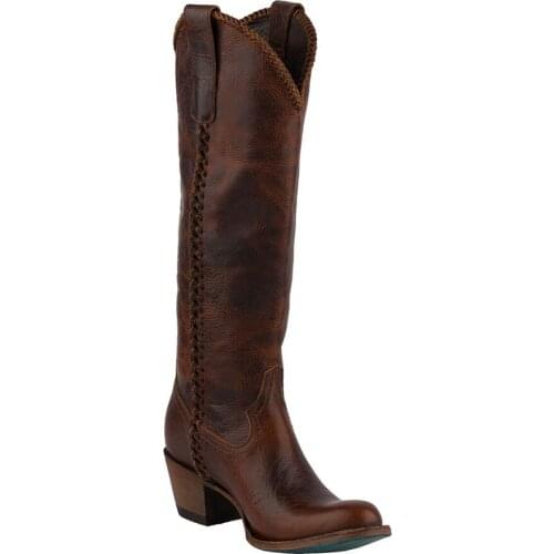 Women Plain Jane Dark Cognac Cowgirl Boots Round Toe