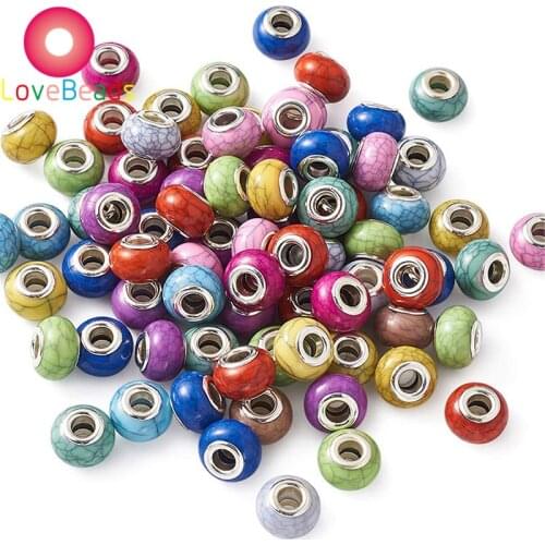 10Pcs New Resin Crackle Bead Murano Charms Large Hole Snake Chain Slide Beads Fit Pandora Bracelet Necklace for Jewelry Making