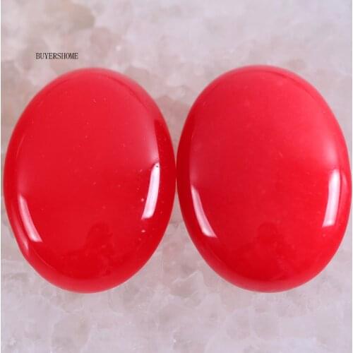 2Pcs/Lot 22x30MM Oval Natural Stone Bead Red Jades CAB Cabochon For Jewelry Making DIY Bracelet Necklace K502