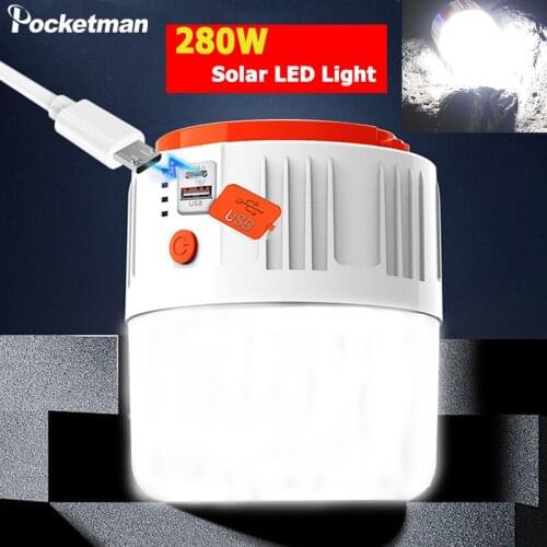 280W 190W Solar Charging LED Camping Light Long Use USB Rechargeable Outdoor Lantern Emergency Lights Bulb for Tent Home