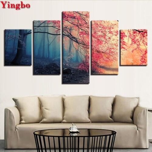 5 Pcs diamond Embroidery sakura tree scenery picture cross stitch Full square round Drill 5D DIY Diamond mosaic rhinestones icon