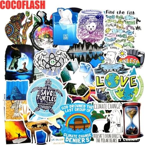 10/50Pcs/set Cartoon Global Warming Environmental Pollution Stickers For DIY TOY Scrapbook Skateboard Snowboard Laptop Luggage