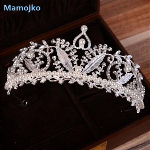 Mamojko Baroque Hollow Imitation Pearl Accessories Leaves Crown For Woman New Charms Tiara For Bride Hair Accessories