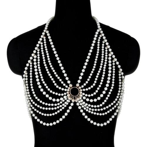 Adjustable Halter Pearl Sling Bralette Chain Womens Sexy Bra Chain Fashion Nightclub Festival Body Chain Jewelry Accessories