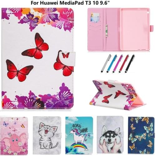 Cover For Huawei T3 10 Case AGS-L09 AGS-W09 9.6'' Kawaii Unicorn Cat Puppy Case For Huawei Mediapad T3 10 Case Magnet Folding