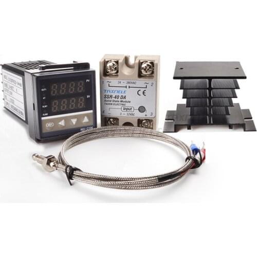220V Digital Temperature Controller REX-C100 + max.40A SSR Relay + K type Thermocouple+ Heat Sink PID Controller Thermostat