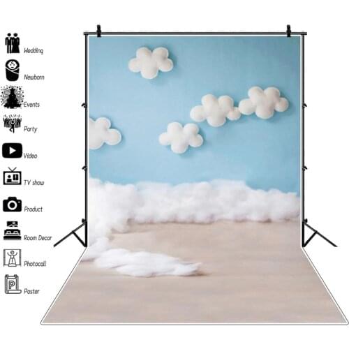 Laeacco Baby Shower Newborn Birthday Photography Backdrops Cotton Clouds Balloons Cake Flowers Kids Portrait Photo Backgrounds
