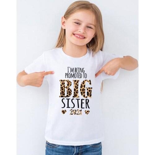 Promoted To Big Sister 2021/ 2022 Leopard Print Girls T shirt Announcement Funny Kids Clothes Baby Tops Children T-shirt,HKP5431