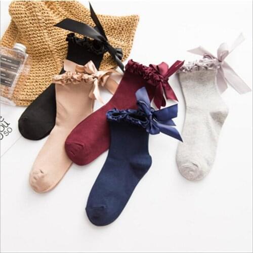 5 Colors Bow tie Harajuku goth punk series cool female essential Lotus leaf socks women sexy socks