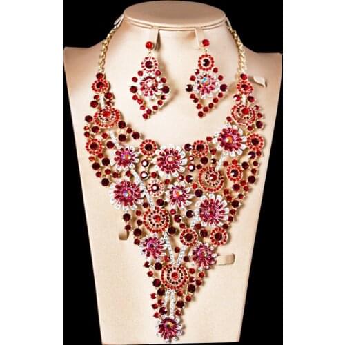LAN PALACE bridal jewelry set chrysanthemum engagement necklace and earrings for party free shipping