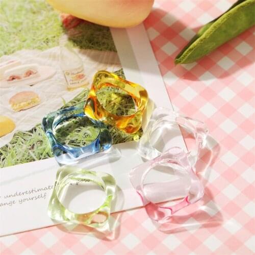 LJLGLY Transparent Colorful Resin Ring Fashion Geometric Shape Women Finger-ring Jewelry Punk Aesthetic Travel Acrylic Accessory