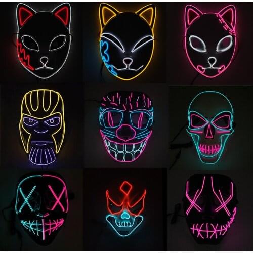 Hot Sale Glowing LED Mask Cosplay Party Accessories Scary Skull Horror Grimace Mask Halloween Christmas Mascara