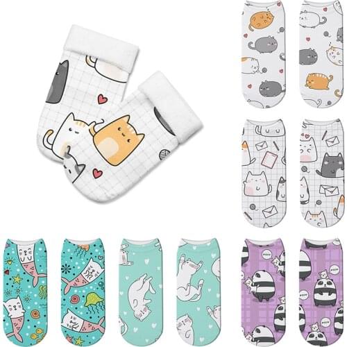 Fashion Women Cotton 3D Printed Socks Cartoon Animals Pattern Popular Funny Harajuku Cute Novelty Art High Quality Short Socks