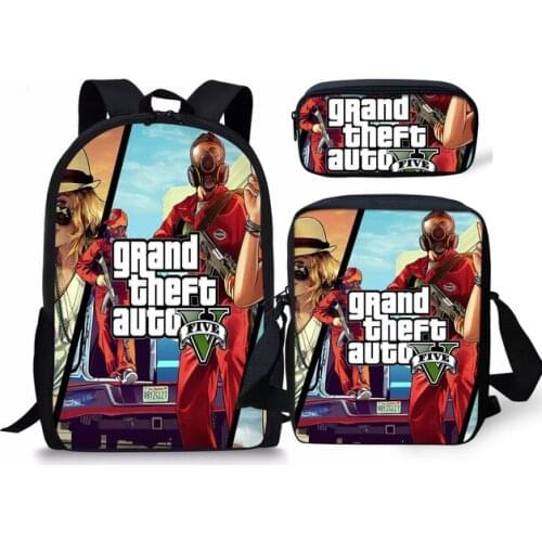 Hot Style School Bag Set for Teenage Boys Children 2020 Game GTA 5 Print Kids Daily 3Pcs Book Bags Students Mochilas
