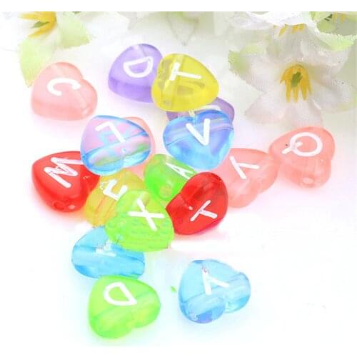 Newest Transparent Colors Heart Acrylic Letter Beads 1300pcs 4*11mm Plastic English Initial Alphabet Mix A-Z Spacer Beading DIY