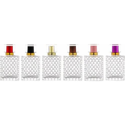 2021 New 100ml Portable Square Grids Clear Refillable Bottle Glass Empty Perfume Pump Bottle Spray Atomizer Cosmetic Containers