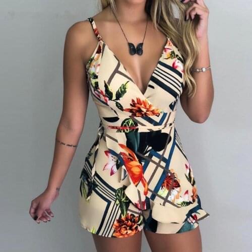 New Fashion Ladies One-Piece Pajamas Sexy Adult Womens Printed Suspender Shorts Suit