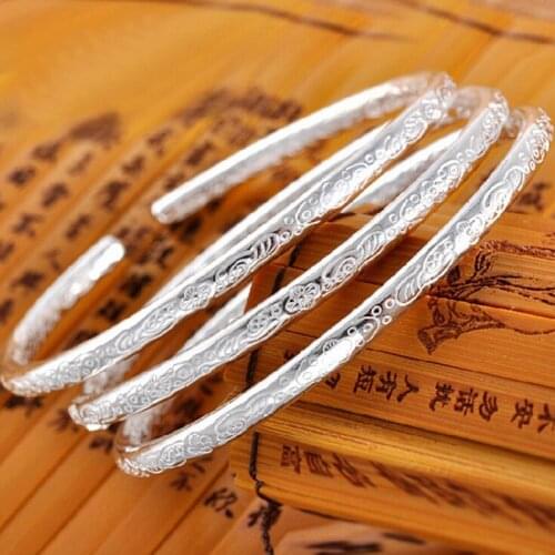 Popular 925 Sterling Silver Bangle Jewelry For Women Valentines Day Gift Open Size Bangle Lady Classic Party Accessories KOFSAC