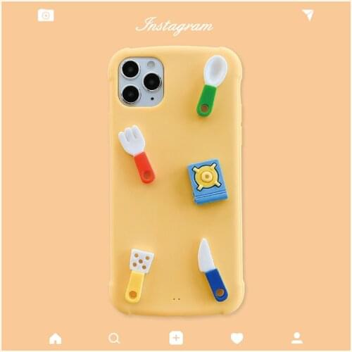 Hot Cartoon tableware knife fork soft phone case for iphone 7 8 Plus X XS XR MAX 11 Pro military Anti-fall back cover coque capa