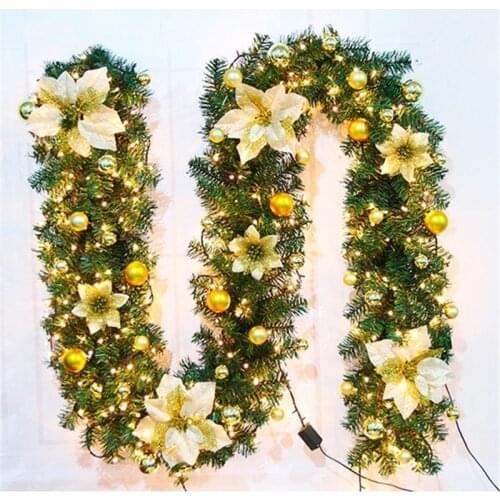 2.7m Christmas Cane Garland Decoration Xmas Tree Rattan Wreath Mantel Fireplace Stairs Door LED Light Decor 2021 New Year