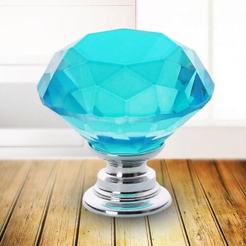 HOT SALES!!!New Arrival 30mm K9 Light Blue Faux Crystal Glass Diamond-shape Knob Drawer Furniture Handle Wholesale Dropshipping
