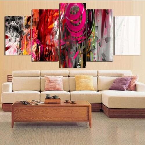 Modern Abstract Art Wall Poster Irregular Red Circle Canvas Painting Home Decoration Bedroom Mural Five-Piece Set Without Frame