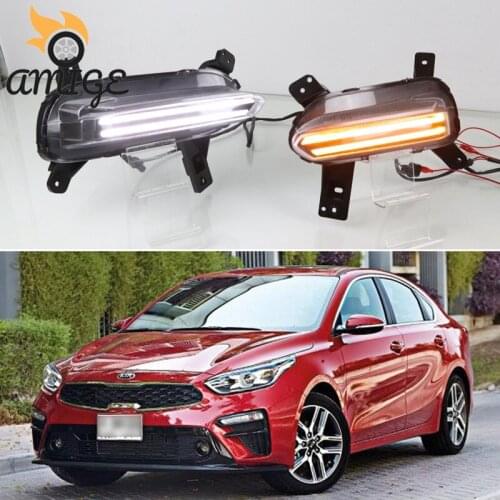 LED Daylights DRL For Kia Cerato 2018 2019 2020 Yellow Turn Signal Headlight Car LED Daytime Running Light Auto Foglamps