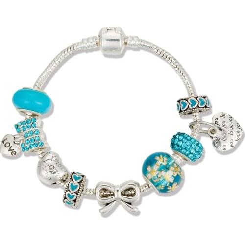 VIOVIA 2020 New Arrival Color Blue Beads of Bow pendant With Love Bracelets Bangles for Original Bracelet Gift for Women B20020