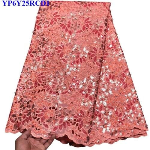 High quality african beads organza lace fabric embroidery organza fabric with sequins for party dress African lace fabrics DS001