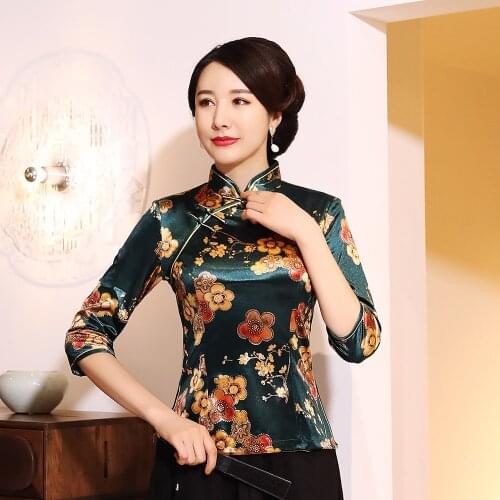 Lady Velvet Tang Clothing Chinese Traditional Tops Retro Shirt Flower Blouse Mandarin Collar Tang Coat Plus Size 3XL-5XL
