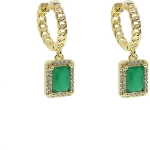 Green square zircon Earrings Collection for Women Geometric Rhinestone Dangle Earrings aretes de mujer modernos 2020 NEW