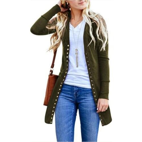 Women Kintted Solid Button Down Long Cardigan Sweater Outwear Coat Casual Jacket