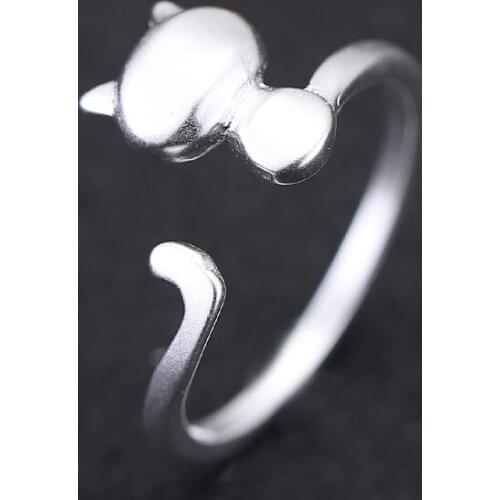 Hot sale silver cute Open adjustable cat Ring statement jewelry For woman Girl Gifts Adjustable Anel Wholesale