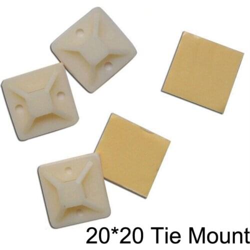 100pcs 20*20 cable tie mount Self Adhesive Cable Wire Cord Lead Zip Tie Mount Clips Clamp Wall Holder