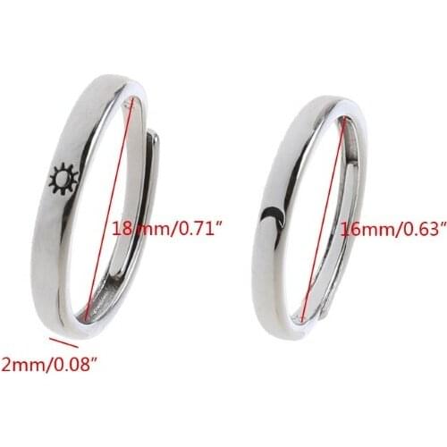 2Pcs Sun and Moon Lover Couple Rings Set Promise Wedding Bands for Him and Her E56C