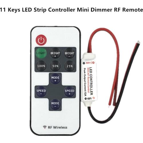 20pcs 12A 144W DC5-24V Mini RF LED Controller Single Color With Wireless Remote Control Dimmer for5050 / 3528 Led Strip Lights