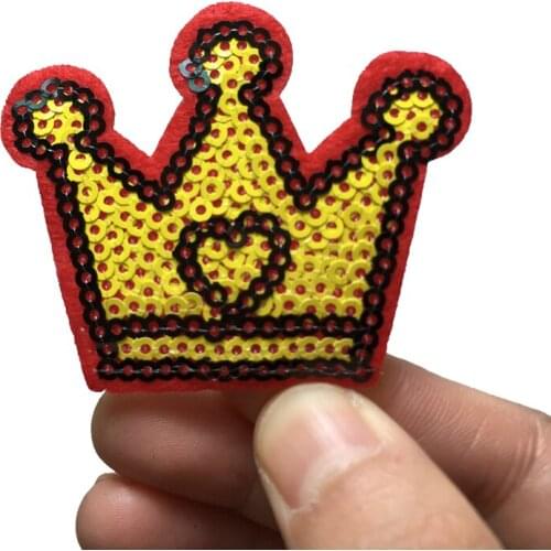 20PCS Yellow Crown Sequined Patches Stickers Iron on Patches for Clothes Bags DIY Decorative Sequins Applique Small Patch