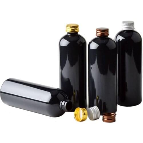 20pcs 300ml Large Size Empty Black Bottle Plastic PET Bottles Shampoo Cosmetic Lotion Container 10oz with Gold Silver Screw Cap