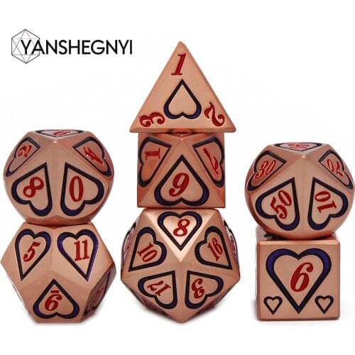 2020 New DnD Metal Dice RPG MTG Dice Include Dice Pouch A Variety of Colors D4 D6 D8 D10 D12 D20 Table Game Heart Style Dice