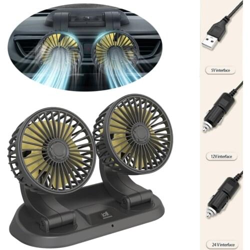 360 Degree Swivel Adjustable Car Dual-head Fan 24V/12V Car Air Cooling Fan Auto Strong Wind Low Noise Fan Car Fan Accessories