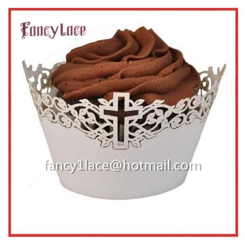 White Pearl CROSS Wedding Baptism Cupcake Wrapper Wraps Christian Catholic,50pcs,Easter Decoration,Christmas Decorating for Cake