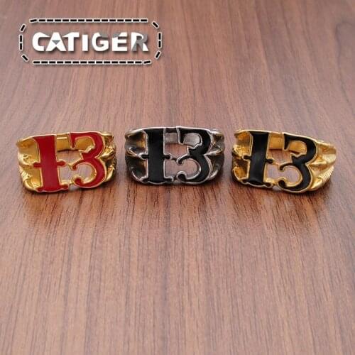 Free Shipping Vintage Stainless Steel Dragon Claw Ring Golden Plated Black and Red Resin Roman Number 13 Eagle Claw Lucky Ring