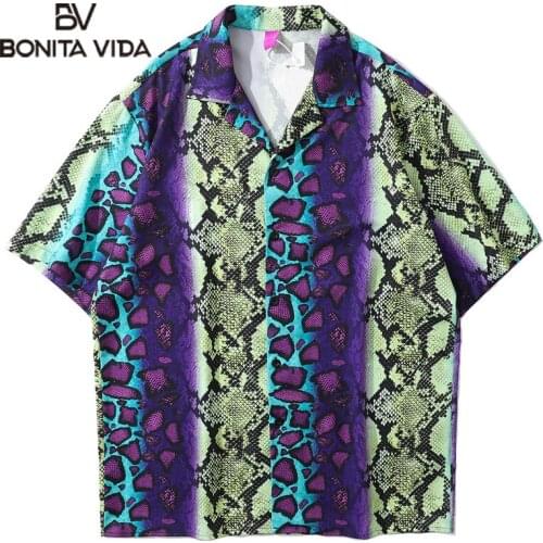 Bonita Vida Hawaiian Beach Shirts Streetwear Hip Hop Leopard Print Short Sleeve Shirt Summer Holiday Party Button Tops