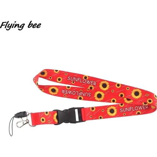Flyingbee Light Pink Neck Strap Sunflower Creative Painting Key Chain Lanyard For Phone Keys ID Card Lanyards X1166