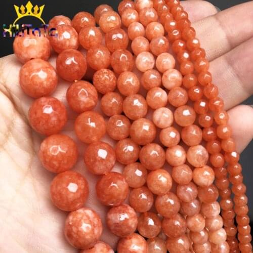 Natural Faceted Orange Chalcedony Jades Stone Round Loose Spacer Beads For Jewelry Making 4/6/8/10/12mm DIY Bracelets 15" Strand
