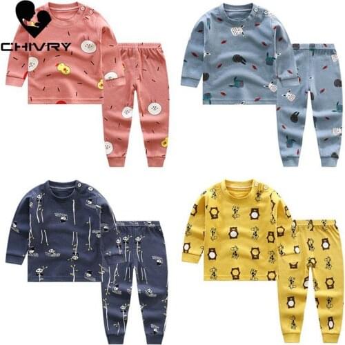 2020 New Kids Boys Cotton Pajama Sets Cartoon Print O-Neck Cute T-Shirt Tops with Pants Baby Girls Children Autumn Clothes Sets