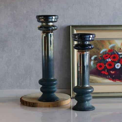 European Retro Creative Glass Candlestick Hand Blown Glass Crafts Dining Table Restaurant Bar Decoration